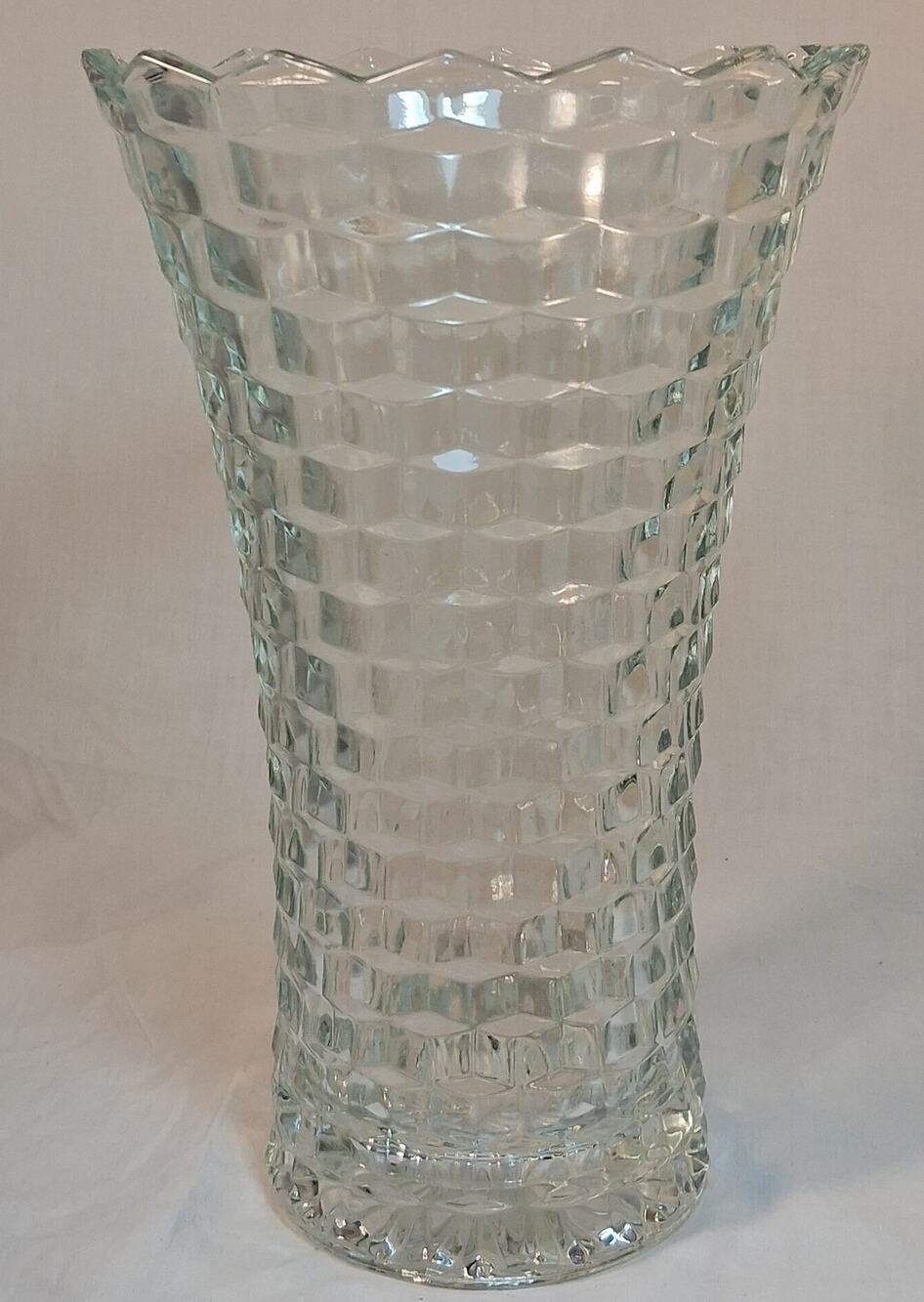 Vintage Indiana Glass Whitehall Vase Clear Cubist Flared 9.5” Trumpet CHIPPED